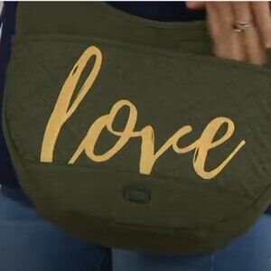 Lug Love Canopy Crossbody Bag in Olive Green w/ Yellow Embroidery